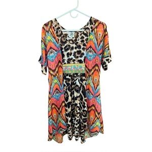 Ivy Jane Sheer Leopard Aztec Boho Coverup Tunic/Dress